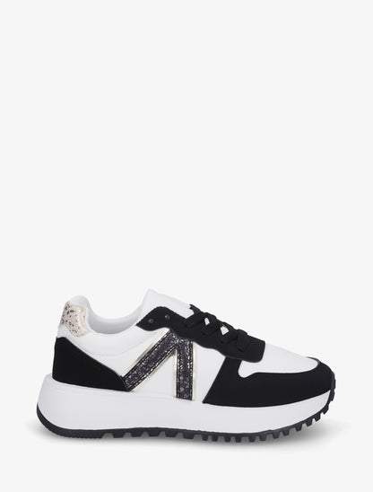 Sneakers en simili à détail imprimé python - Noir - 1