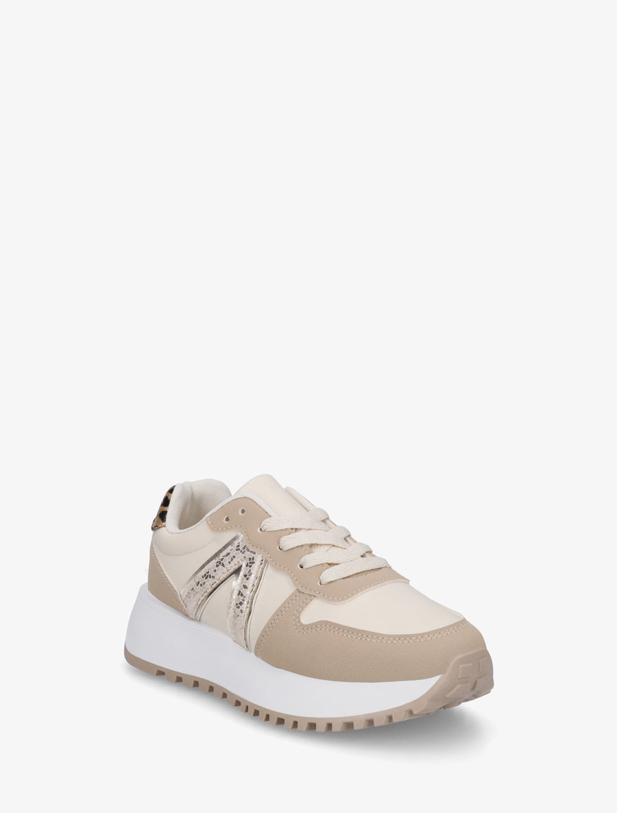 Sneakers en simili à détail imprimé python - Taupe - 2