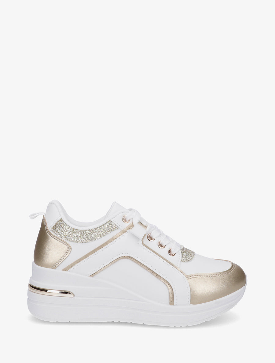 Baskets plateforme à empiècements pailletés - Or - 1
