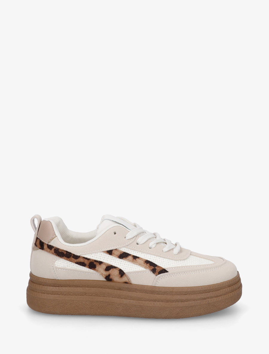 Sneakers à plateforme et empiècement effet nubuck - Beige - 1