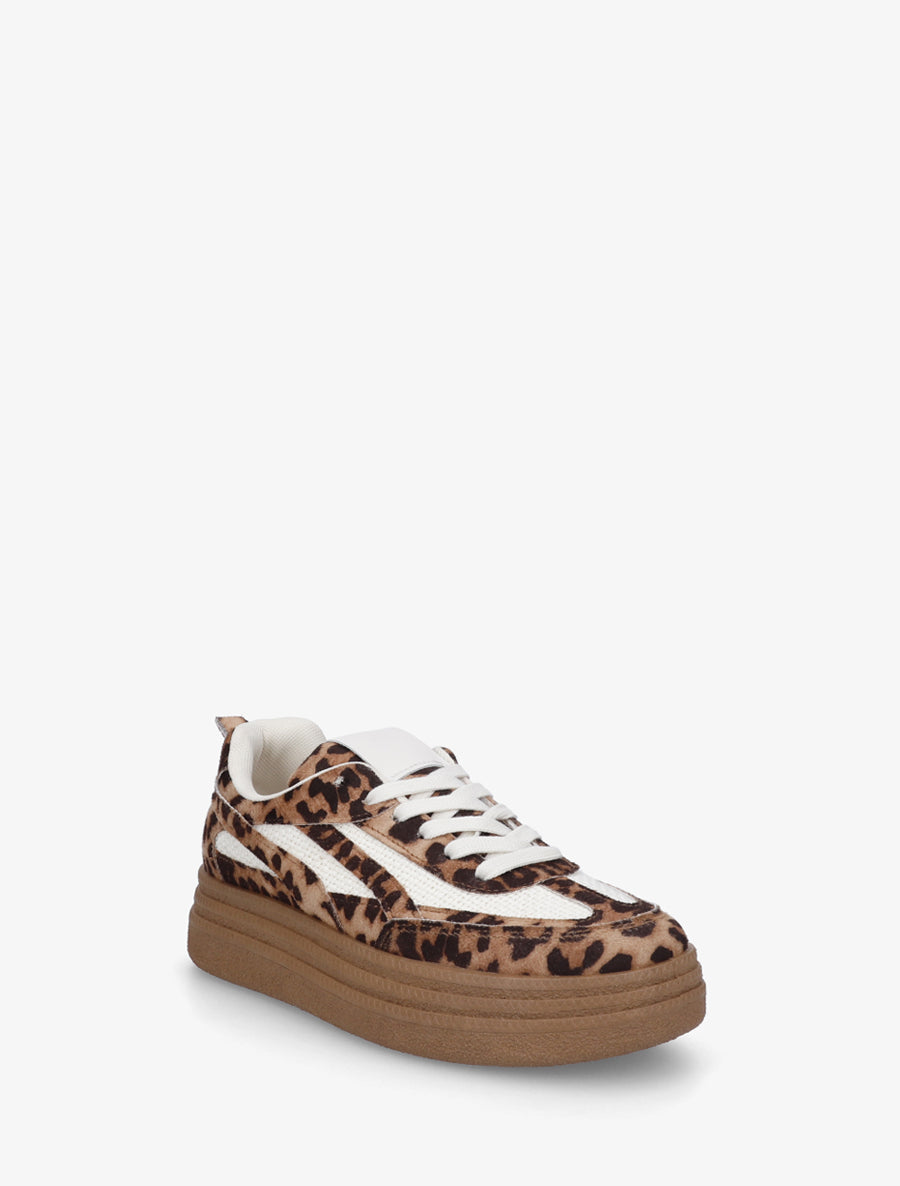 Sneakers à plateforme et empiècement effet nubuck - Camel - 2
