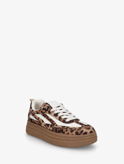 Sneakers à plateforme et empiècement effet nubuck - Camel - 2