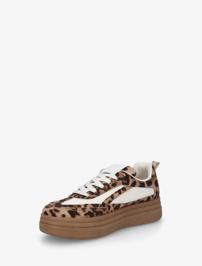 Sneakers à plateforme et empiècement effet nubuck - Camel - 3