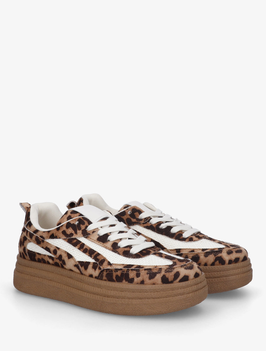 Sneakers à plateforme et empiècement effet nubuck - Camel - 4