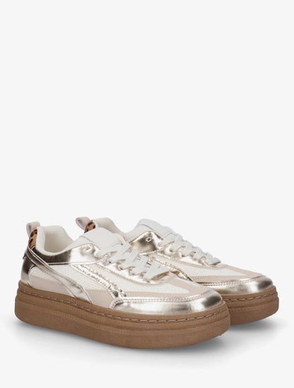 Sneakers à plateforme et empiècement effet nubuck - Or - 4