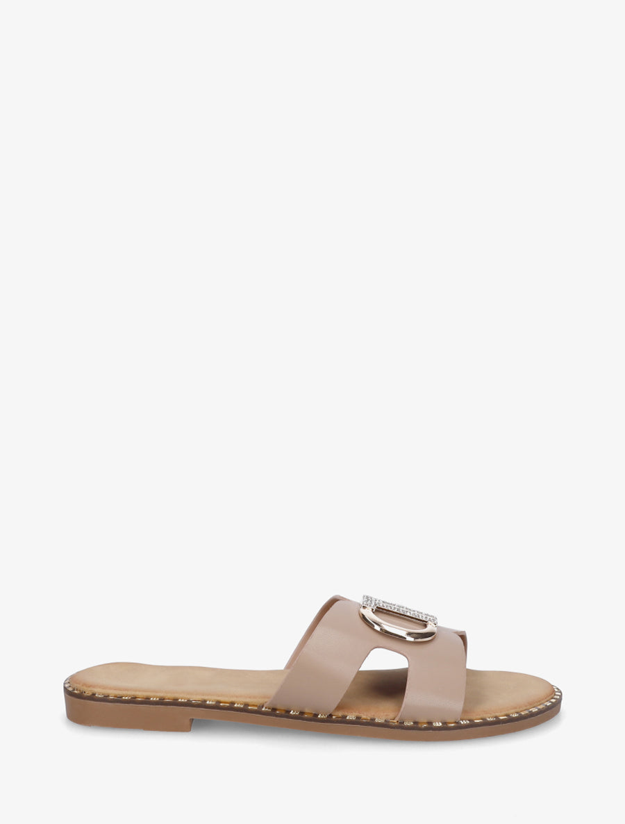 Claquettes à empiècement bijou strassé - Taupe - 1