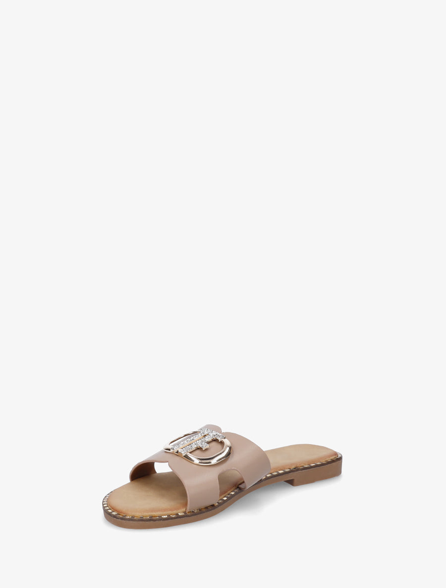 Claquettes à empiècement bijou strassé - Taupe - 3