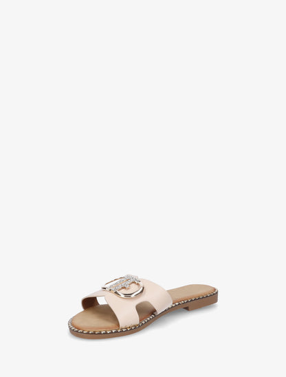 Claquettes à empiècement bijou strassé - Beige - 3