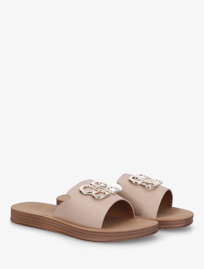 Mules plates à boucle bijou à strass - Taupe - 4