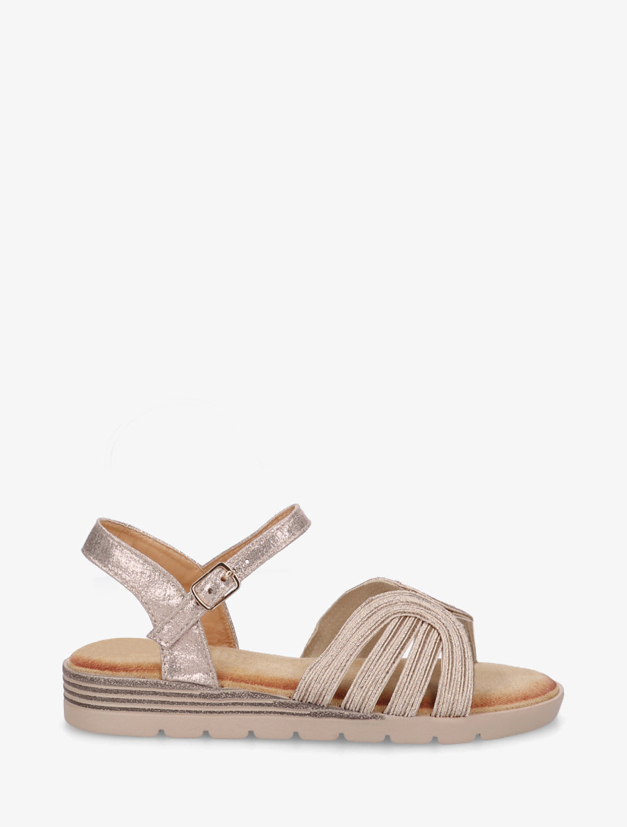 Sandales compensées à ganse texturée - Rose gold - 1