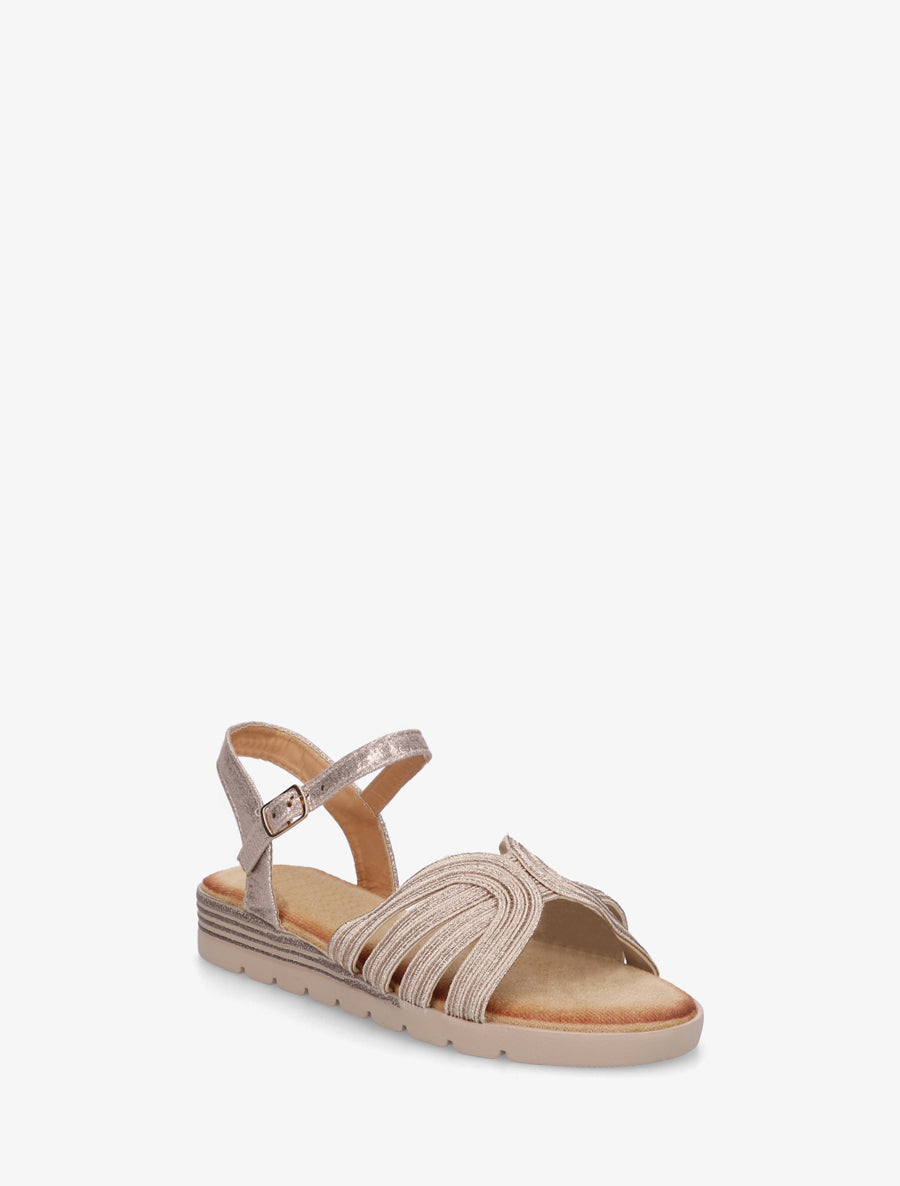 Sandales compensées à ganse texturée - Rose gold - 2