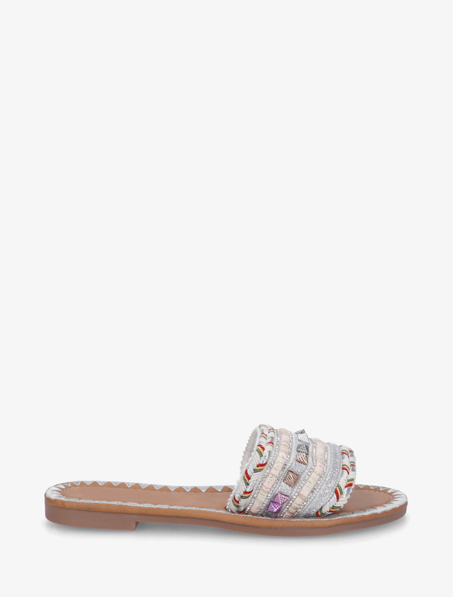 Claquettes cloutées et tressées - Blanc - 1