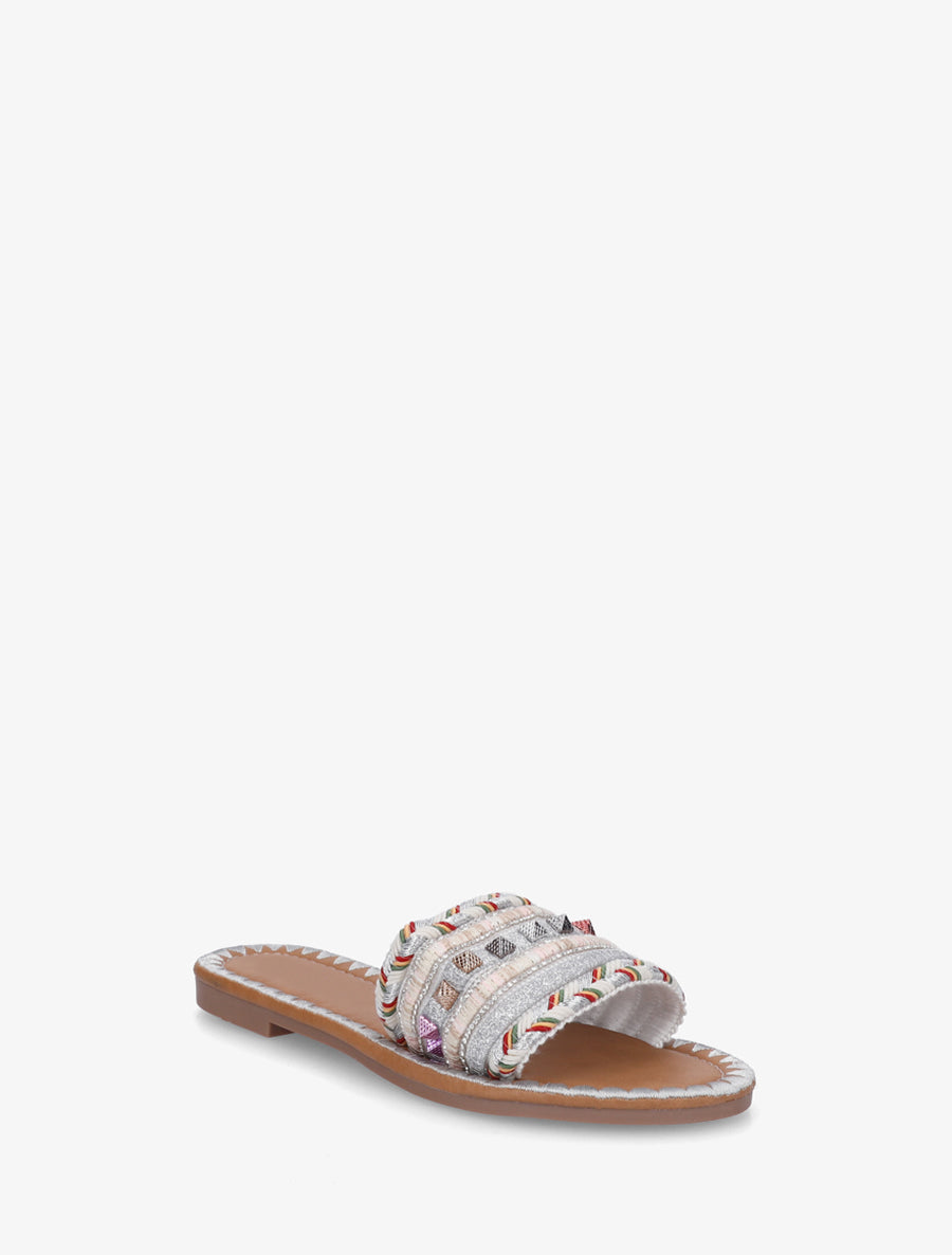 Claquettes cloutées et tressées - Blanc - 2