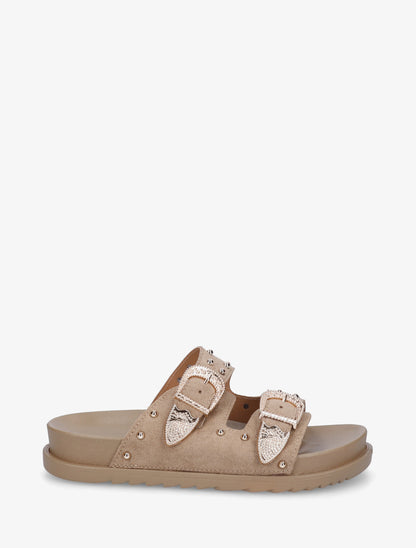 Claquettes cloutées en suédine - Taupe - 1