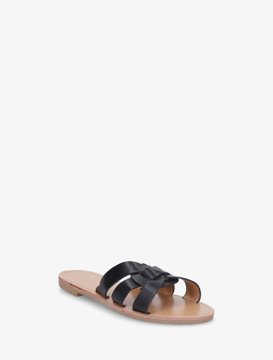 Claquettes en simili à brides entrelacées - Noir - 2