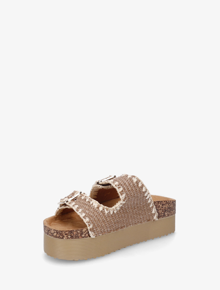 Claquettes en raphia à couture contrastantes - Taupe - 3