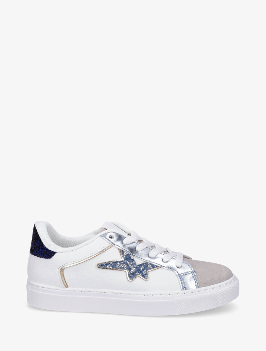 Baskets en simili et suédine à étoile pailletée - Bleu denim - 1