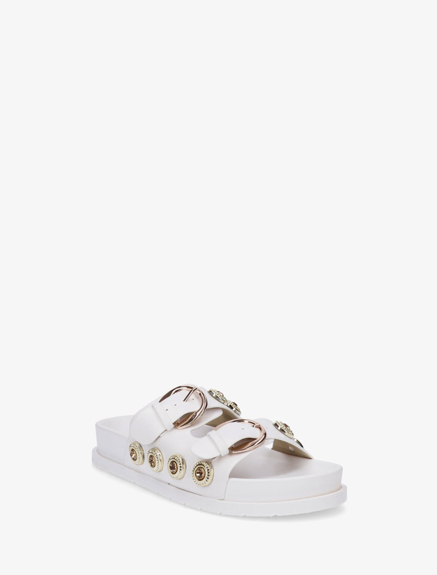 Claquettes en simili à empiècement bijoux strassés - Blanc - 2