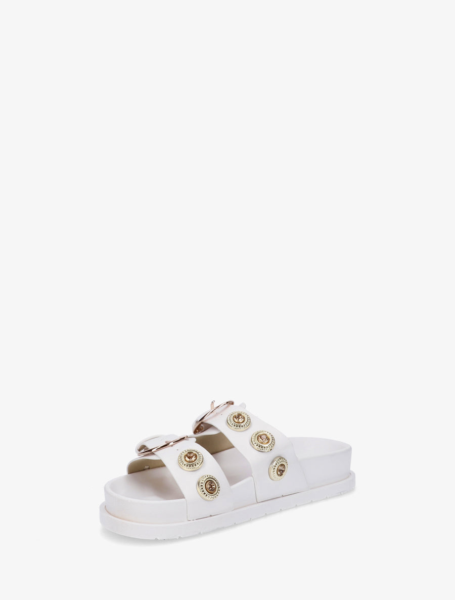 Claquettes en simili à empiècement bijoux strassés - Blanc - 3