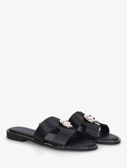 Claquettes en simili à empiècement bijou - Noir - 4