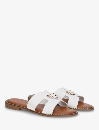 Claquettes en simili à empiècement bijou - Blanc - 4