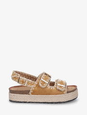 Claquettes à triple brides à plateforme en raphia - Camel - 1