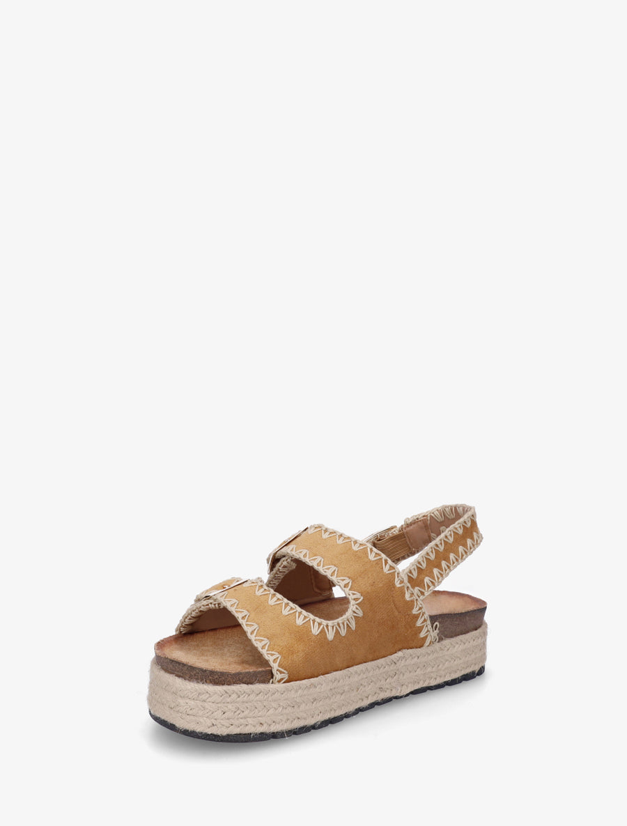 Claquettes à triple brides à plateforme en raphia - Camel - 3