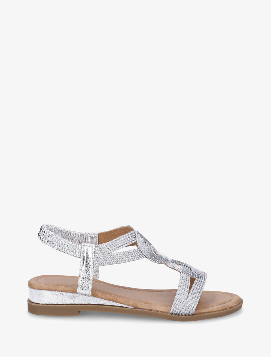 Nu-pieds style corde à tour de cheville élastiquée - Argent - 1