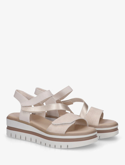 Sandales compensées à scratch - Beige - 4