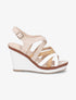 Sandales compensées en suédine et simili - Beige - 1
