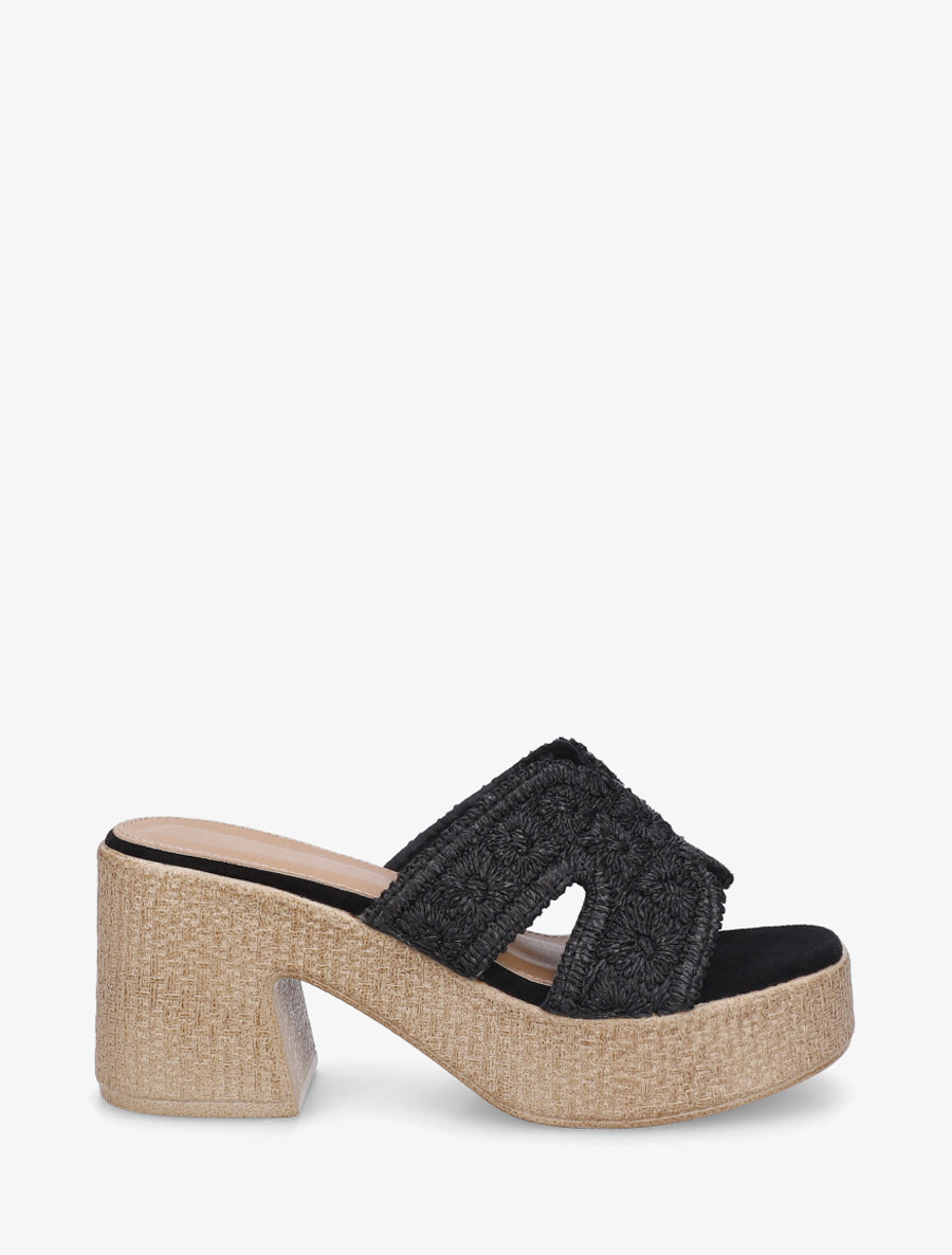 Mules à talon haut effet tissé - Noir - 1