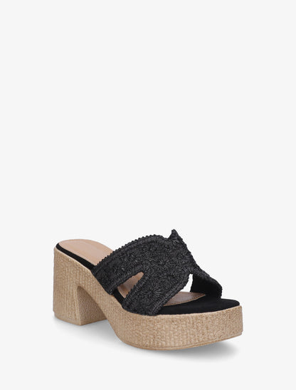 Mules à talon haut effet tissé - Noir - 2