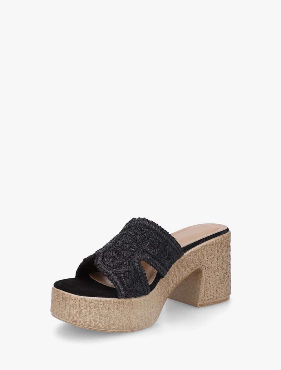 Mules à talon haut effet tissé - Noir - 3