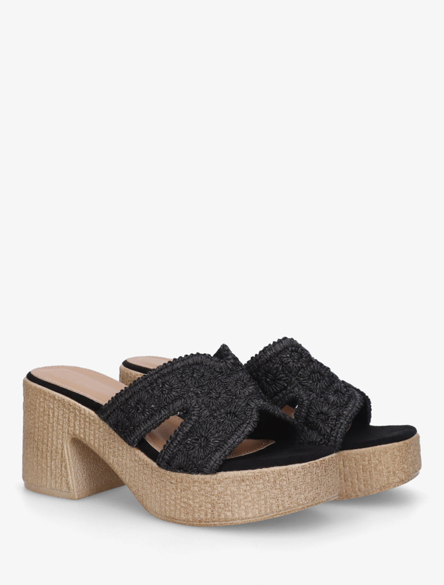 Mules à talon haut effet tissé - Noir - 4