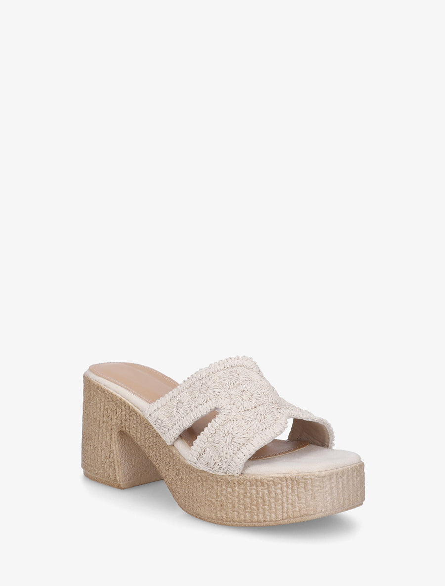 Mules à talon haut effet tissé - Beige - 2