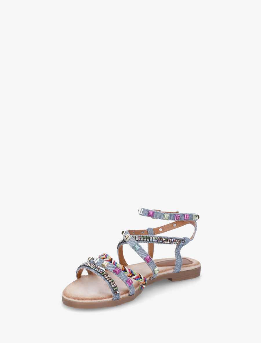 Nu-pieds à empiècement strass multicolore - Bleu - 3