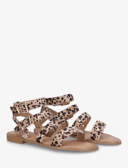 Nu-pieds motif léopard à brides à oeillets - Beige - 4