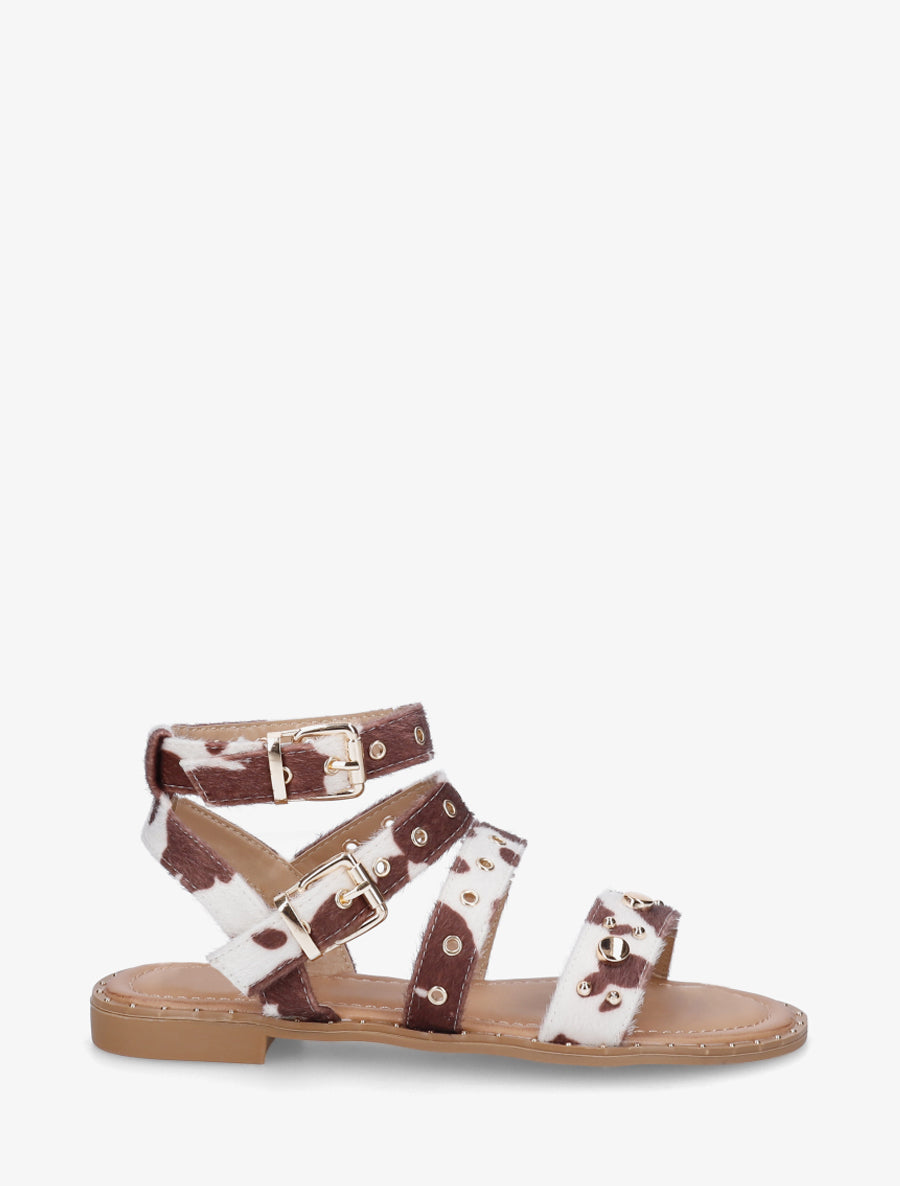 Nu-pieds motif vache à brides à oeillets - Marron - 1