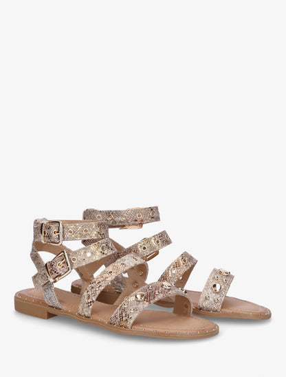 Nu-pieds python à brides à oeillets - Beige - 4