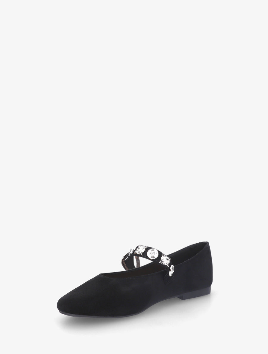 Ballerines en suédine à bride cloutée - Noir - 3