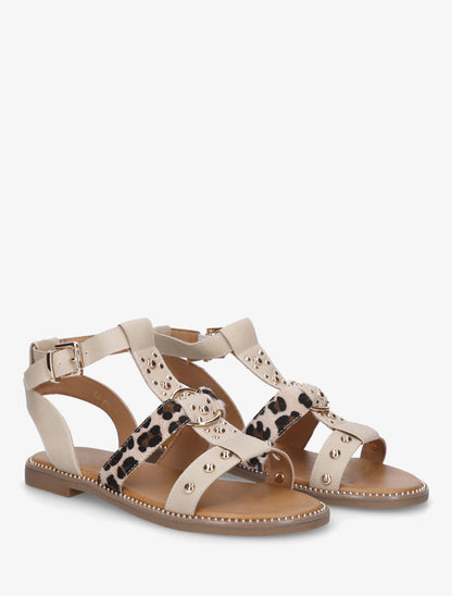 Nu-pieds cloutés en simili - Beige - 4