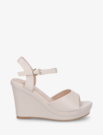 Sandales compensées en simili - Beige - 1