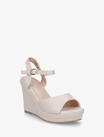 Sandales compensées en simili - Beige - 2