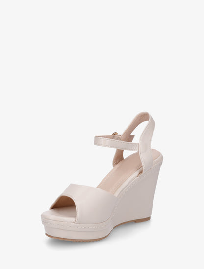 Sandales compensées en simili - Beige - 3