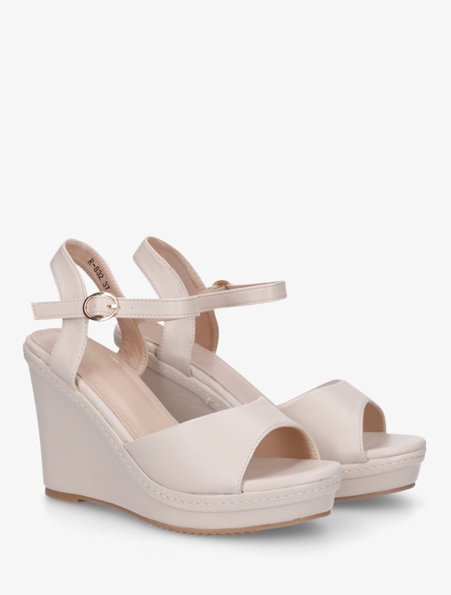 Sandales compensées en simili - Beige - 4