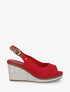 Sandales compensées peep toe en tissu - Rouge - 1