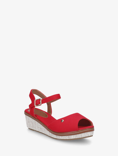 Sandales compensées en tissu - Rouge - 2