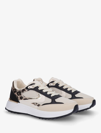 Baskets bi-matière imprimé léopard - Noir/beige - 4