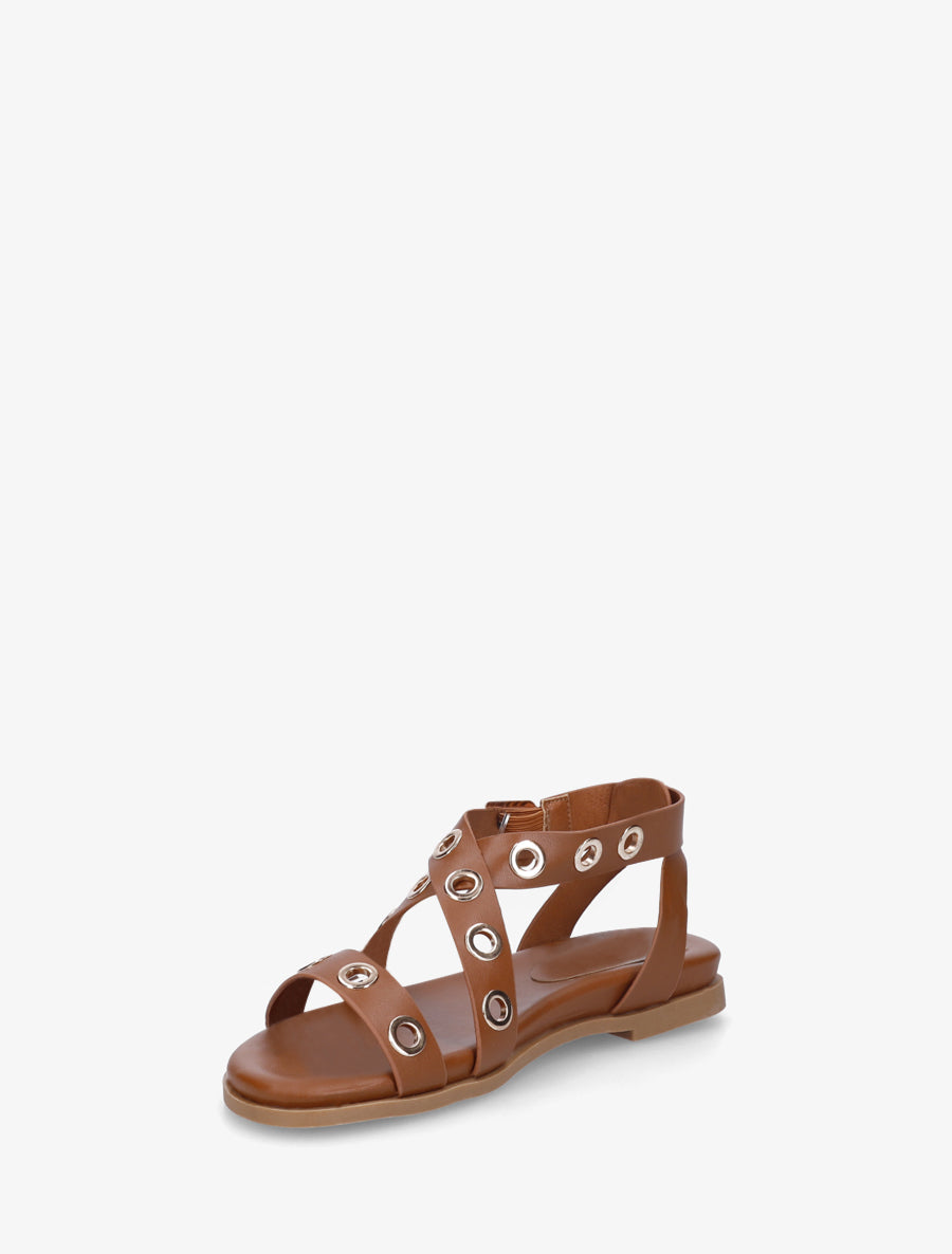 Nu-pieds en simili à oeillets - Camel - 3