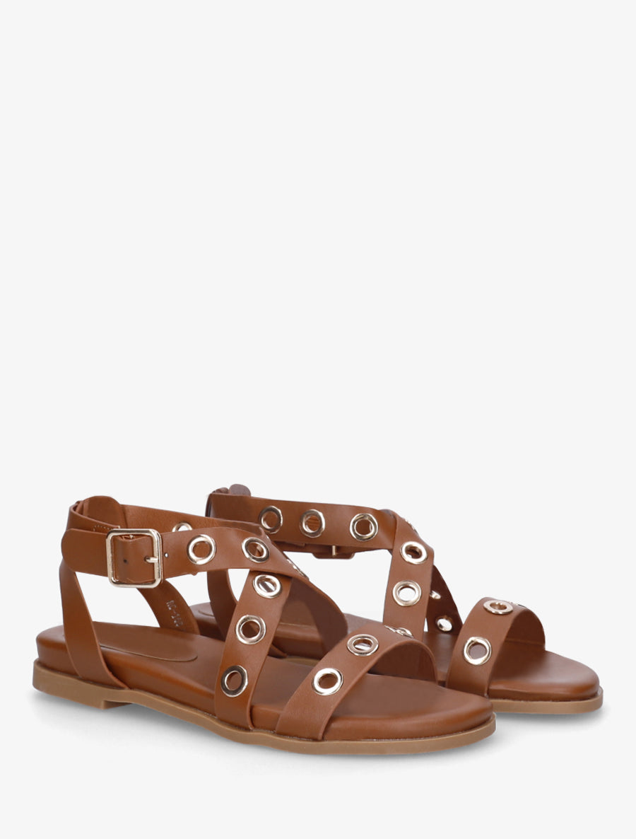 Nu-pieds en simili à oeillets - Camel - 4